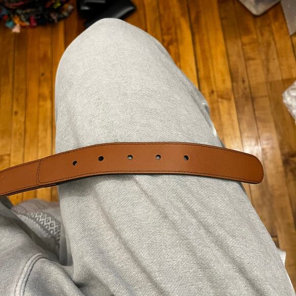 GUCCI WOMENS BROWN LEATHER & DENIM SQUARE BUCKLE BELT sz 70 NEW Authentic main image 9